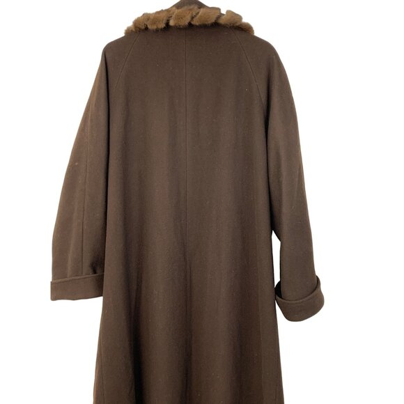 Vintage  Sz 16 Marvin Richards Brown Wool Coat Mink Trim Maxi Brown 7905 - Picture 9 of 15